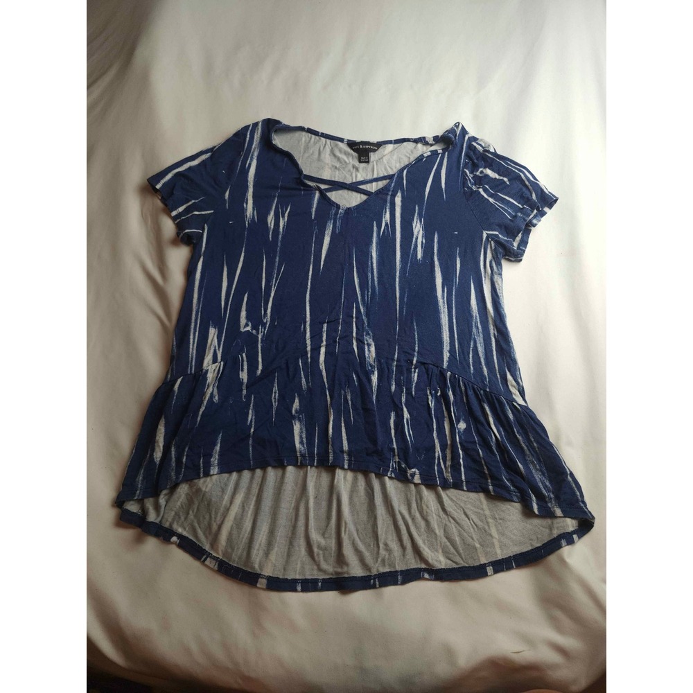 Rock & Republic Peplum Top Womens‎ Blue Tie Dye Criss Cross Neck Hi-Low - Large